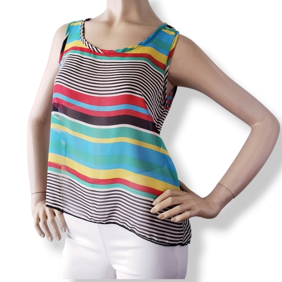 Vivace Multicolored Retro Striped Gold Button Back Detail Blouse - Picture 3 of 8